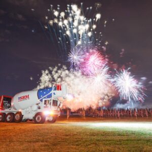 SRM Concrete - $5000 Sponsor Photo With Fireworks and Flags